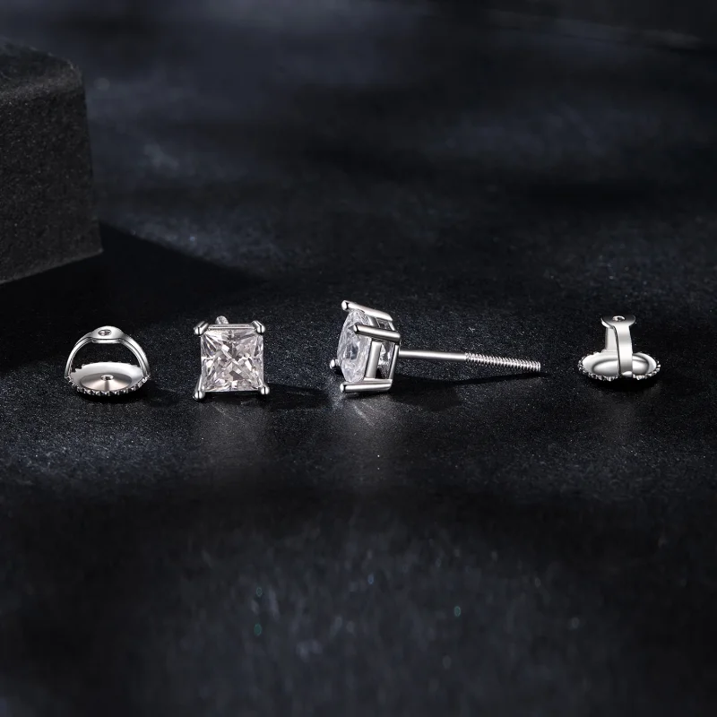 (image for) PANDORA Style Princess Moissanite Earrings (Two Certificates) - MSE047-L - View 4