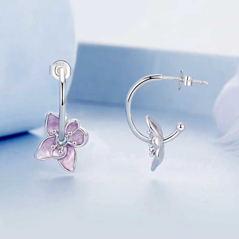 (image for) PANDORA Style Purple Flower Earrings - BSE976 - View 4