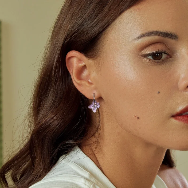 (image for) PANDORA Style Purple Flower Earrings - BSE976 - View 7