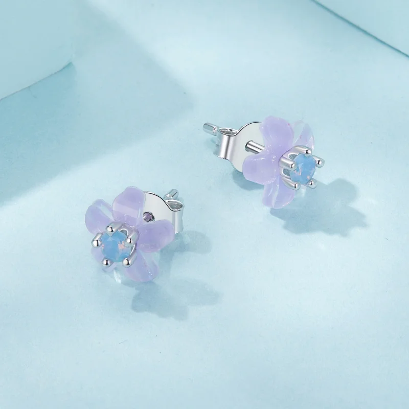 (image for) PANDORA Style Purple Flower Earrings - SCE1733 - View 3