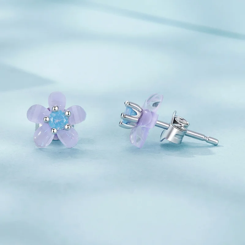 (image for) PANDORA Style Purple Flower Earrings - SCE1733 - View 4