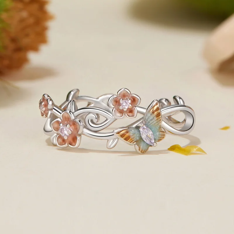 (image for) PANDORA Style Romantic Sakura Butterfly Open Ring - BSR538-E - View 3