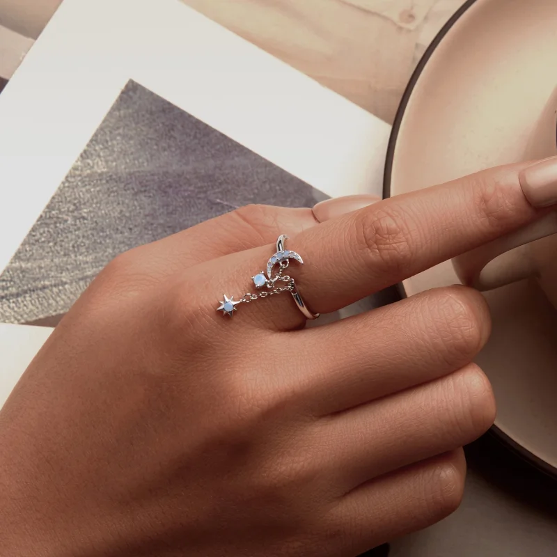 (image for) PANDORA Style Star And Moon Chain Open Ring - BSR548-E - View 5