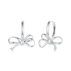 (image for) Pandora 925 Silver Platinum-Plated Bow Hoop Earrings - SCE1752