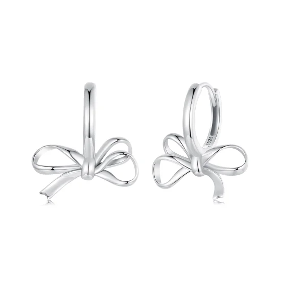 (image for) Pandora 925 Silver Platinum-Plated Bow Hoop Earrings - SCE1752