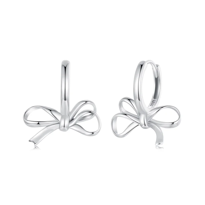 (image for) Pandora 925 Silver Platinum-Plated Bow Hoop Earrings - SCE1752 - Product Image