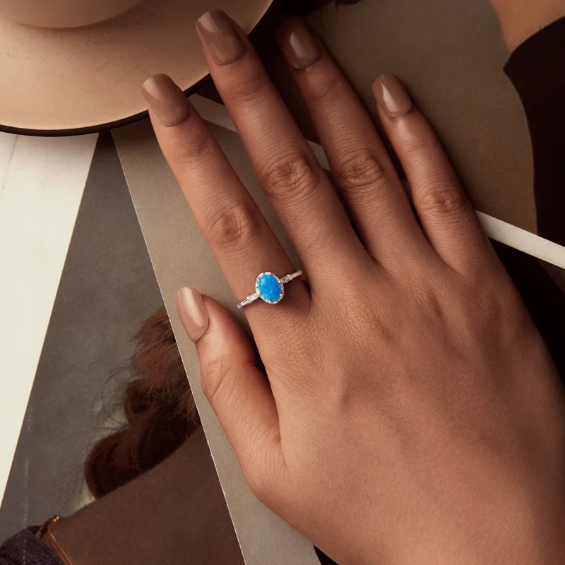 (image for) PANDORA Style Crown Blue Opal Ring - BSR564 - View 4