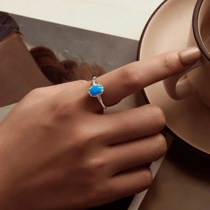 (image for) PANDORA Style Crown Blue Opal Ring - BSR564 - View 5