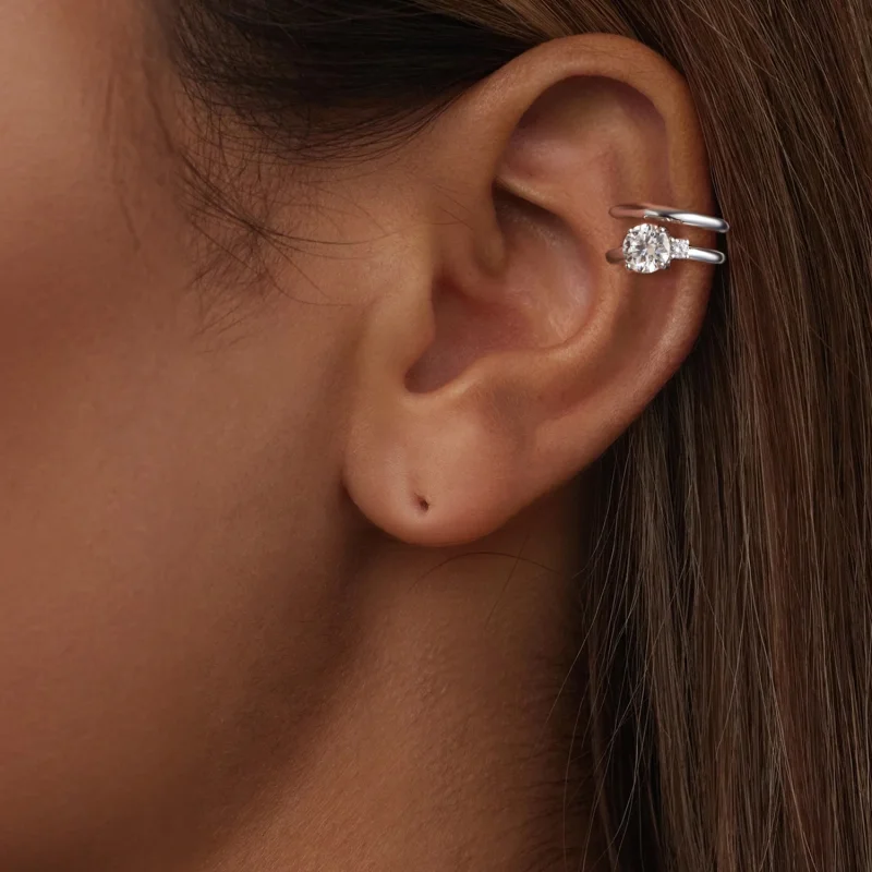 (image for) PANDORA Style Double Moissanite Ear Cuff (with one certificate) - MSE058 - View 6