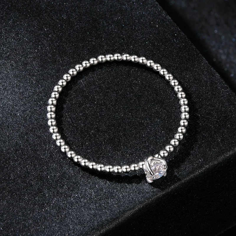 (image for) PANDORA Style Exquisite Bead Hoop Moissanite Stacking Ring (One Certificate) - M - View 4