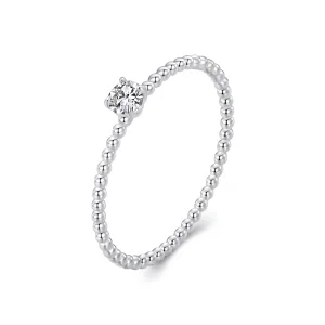 (image for) PANDORA Style Exquisite Bead Hoop Moissanite Stacking Ring (One Certificate) - MSR046