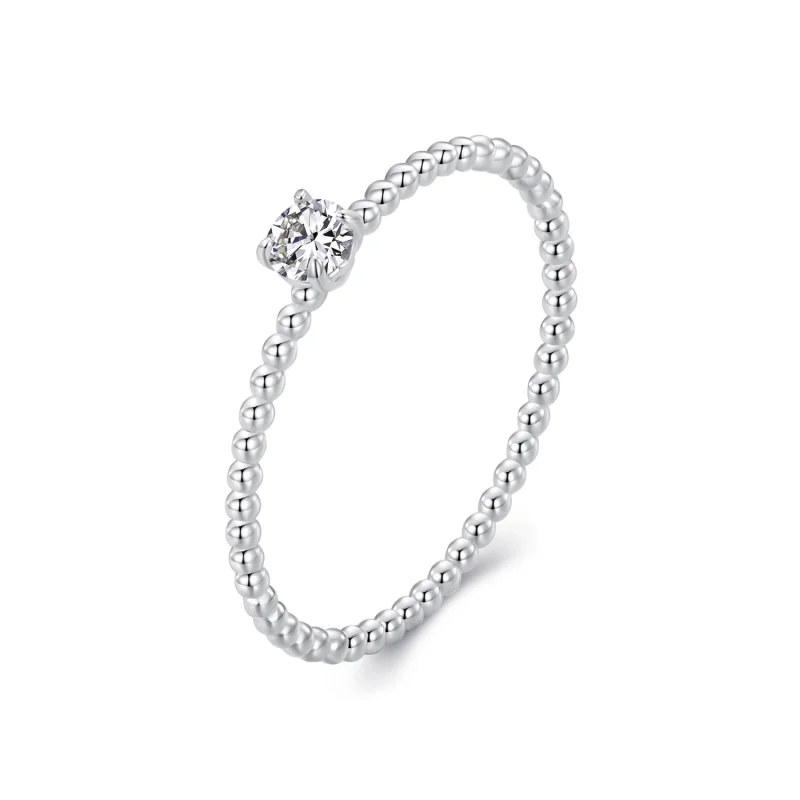 (image for) PANDORA Style Exquisite Bead Hoop Moissanite Stacking Ring (One Certificate) - MSR046 - Product Image