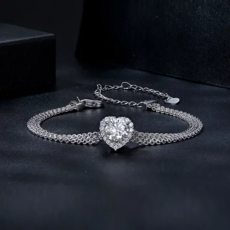 PANDORA Style Heart Moissanite Braided Bracelet (with one certificate) - MSB019