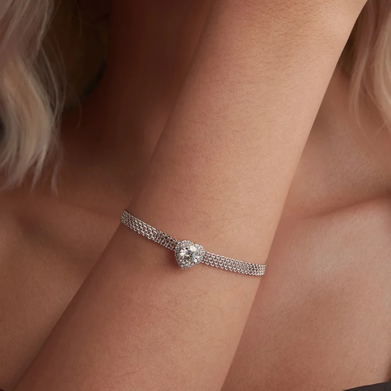 (image for) PANDORA Style Heart Moissanite Braided Bracelet (with one certificate) - MSB019 - View 4