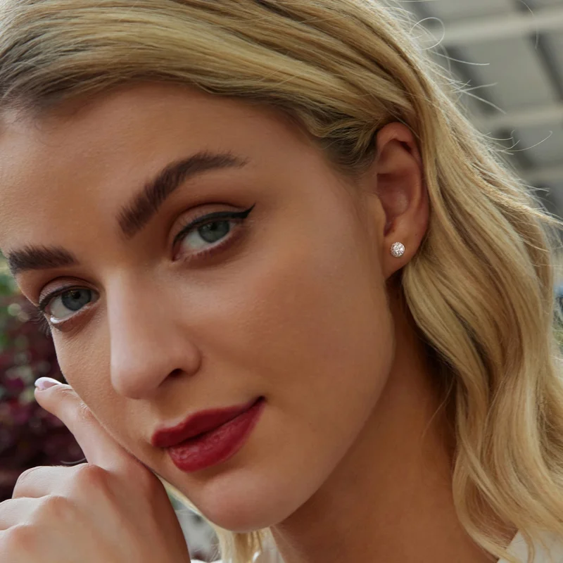 (image for) PANDORA Style Hemisphere Moissanite Earrings (with one certificate) - MSE057 - View 7