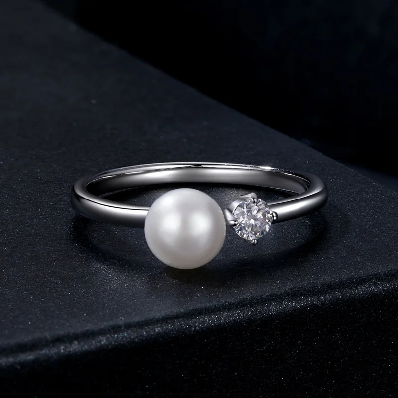 (image for) PANDORA Style Natural pearl moissanite ring (with one certificate) - MSR053 - View 3