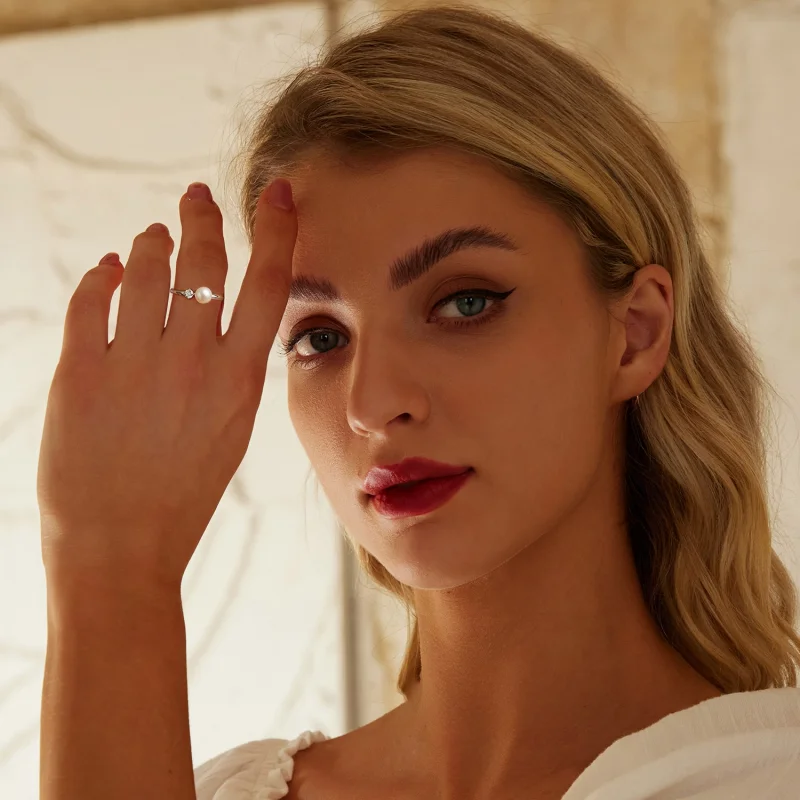 (image for) PANDORA Style Natural pearl moissanite ring (with one certificate) - MSR053 - View 6