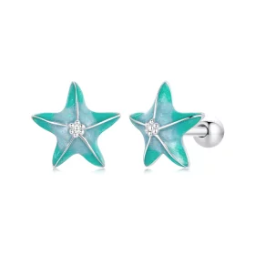 PANDORA Style Starfish Teal Stud Earrings - SCE1747