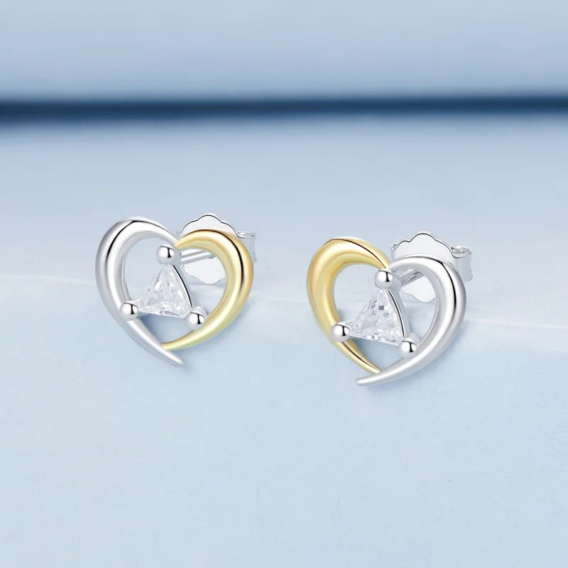 (image for) PANDORA Style Two-tone heart earrings - BSE1027 - View 2