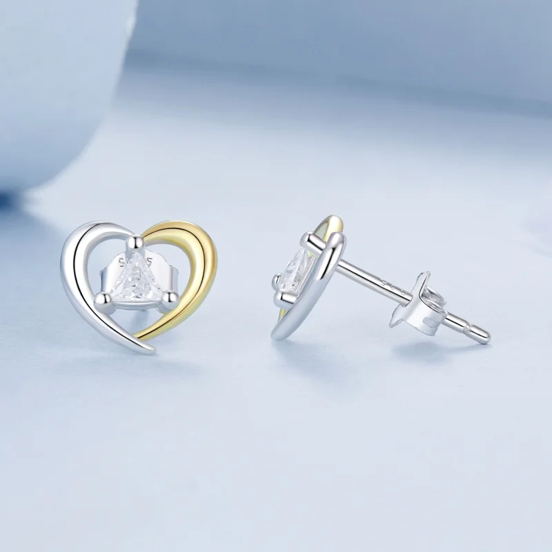 (image for) PANDORA Style Two-tone heart earrings - BSE1027 - View 4