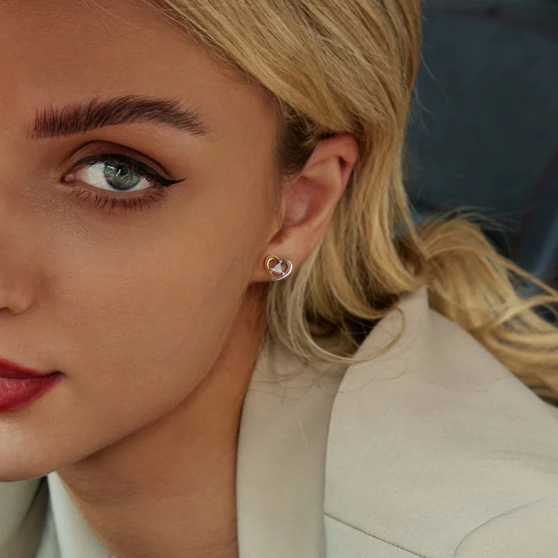 (image for) PANDORA Style Two-tone heart earrings - BSE1027 - View 7