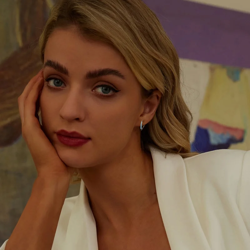 (image for) PANDORA Style V-shaped turquoise earrings - BSE1020 - View 7