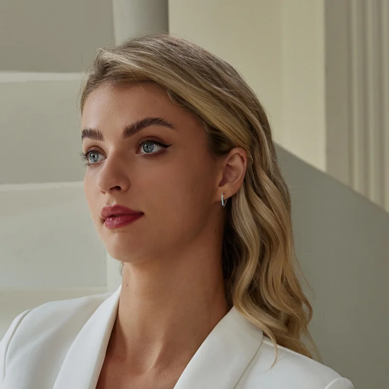 (image for) PANDORA Style V-shaped turquoise earrings - BSE1020 - View 8