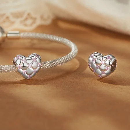 PANDORA 风格粉色钻石心形串珠 - BSC1054