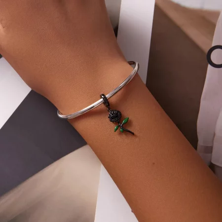 PANDORA风格黑玫瑰吊坠 - BSC584