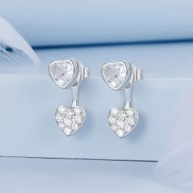 PANDORA Style Heart-shaped Front and Back Earrings - BSE1043 PANDORA Style Heart-shaped Front and Back Earrings - BSE1043
