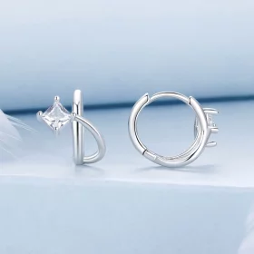 PANDORA风格方形锆石双层耳夹 - BSE1052 PANDORA风格方形锆石双层耳夹 - BSE1052