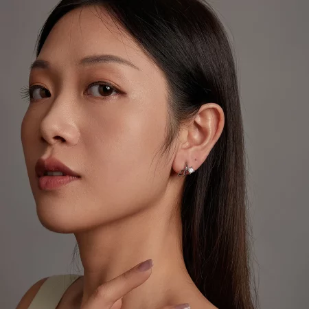 PANDORA风格方形锆石双层耳夹 - BSE1052