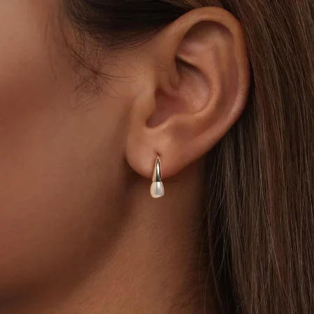 PANDORA风格泪滴珍珠耳环 - BSE1054