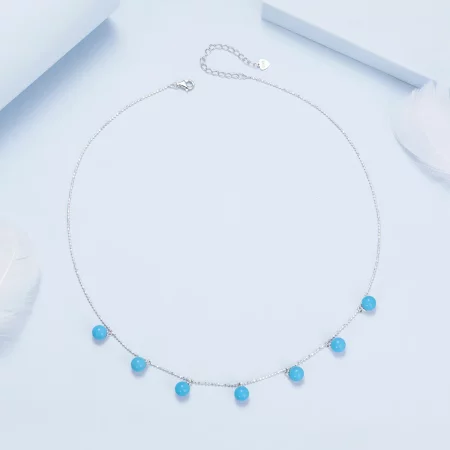 PANDORA风格蓝色绿松石锁骨项链 - BSN405