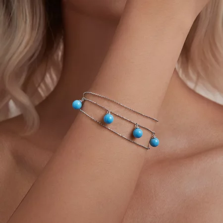 PANDORA风格蓝色绿松石锁骨项链 - BSN405