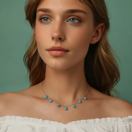 PANDORA风格蓝色绿松石锁骨项链 - BSN405