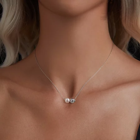 PANDORA风格莫桑石玫瑰项链（附一份证书）-MSN040