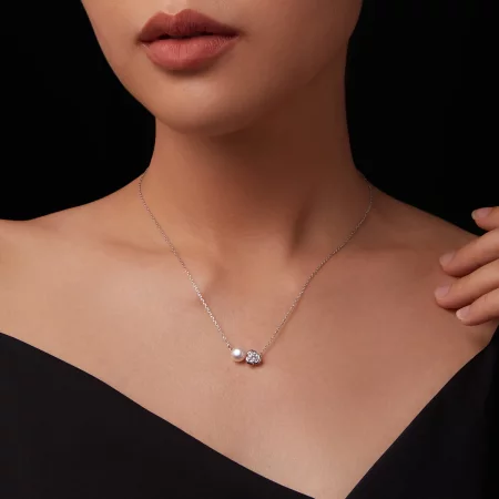 PANDORA风格莫桑石玫瑰项链（附一份证书）-MSN040