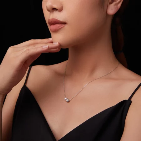 PANDORA风格莫桑石玫瑰项链（附一份证书）-MSN040