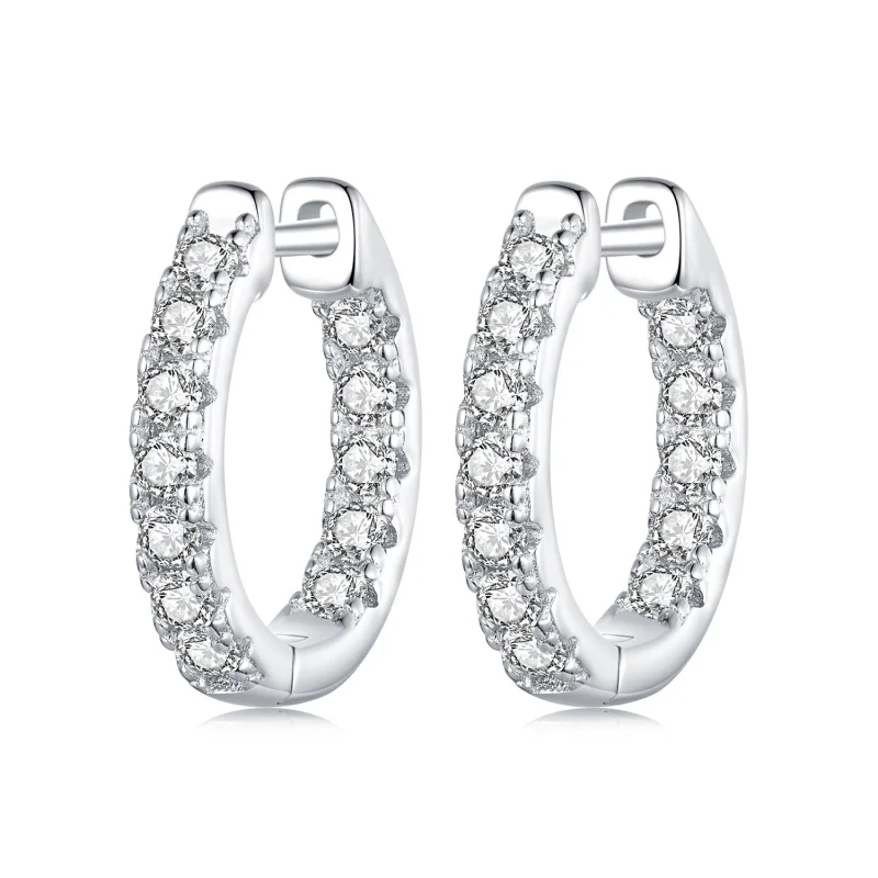 (image for) Pandora Moissanite Sparkle Hoop Earrings with Certificate, 925 Sterling Silver & Platinum Plated - M - Product Image