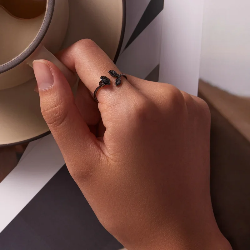 (image for) PANDORA Style Black Rose Open Ring - BSR239 - View 6