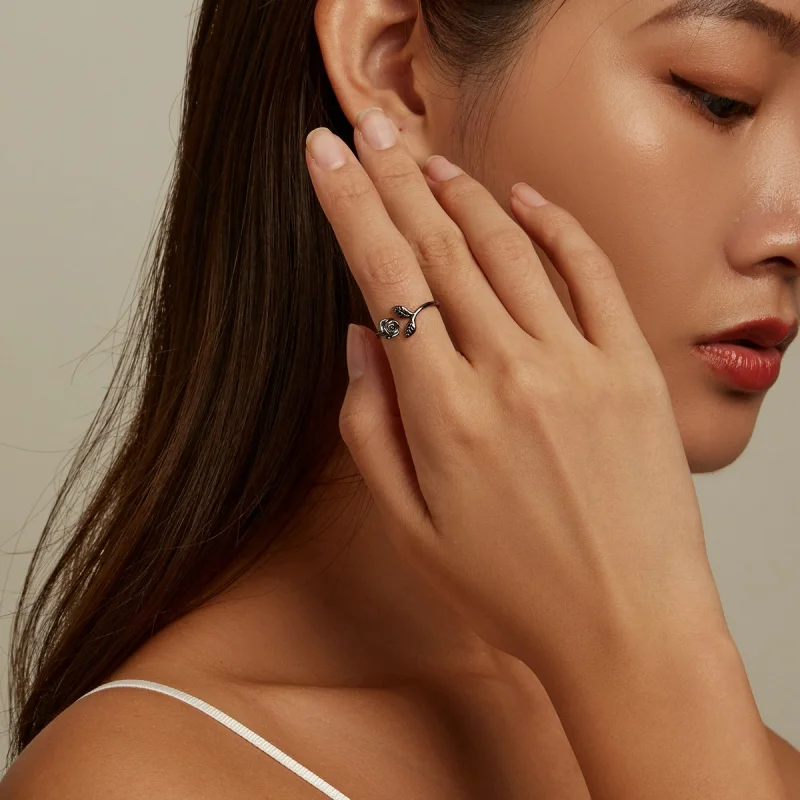 (image for) PANDORA Style Black Rose Open Ring - BSR239 - View 8