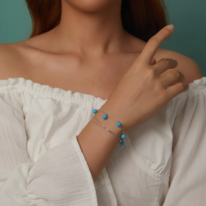 (image for) PANDORA Style Blue turquoise clavicle necklace - BSN405 - View 4