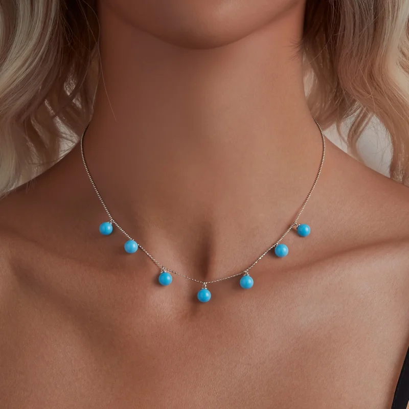 (image for) PANDORA Style Blue turquoise clavicle necklace - BSN405 - View 7