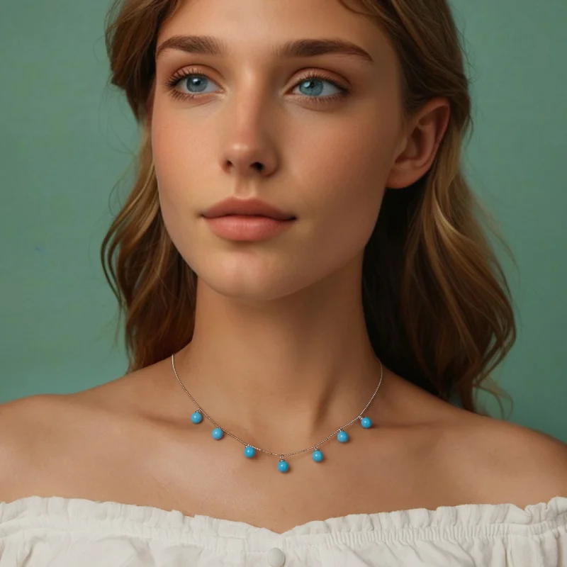 (image for) PANDORA Style Blue turquoise clavicle necklace - BSN405 - View 9