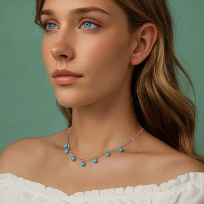 (image for) PANDORA Style Blue turquoise clavicle necklace - BSN405 - View 10