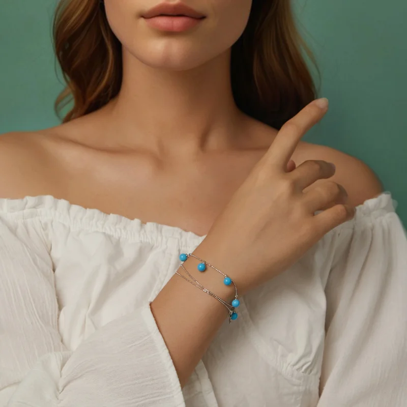 (image for) PANDORA Style Blue turquoise clavicle necklace - BSN405 - View 11