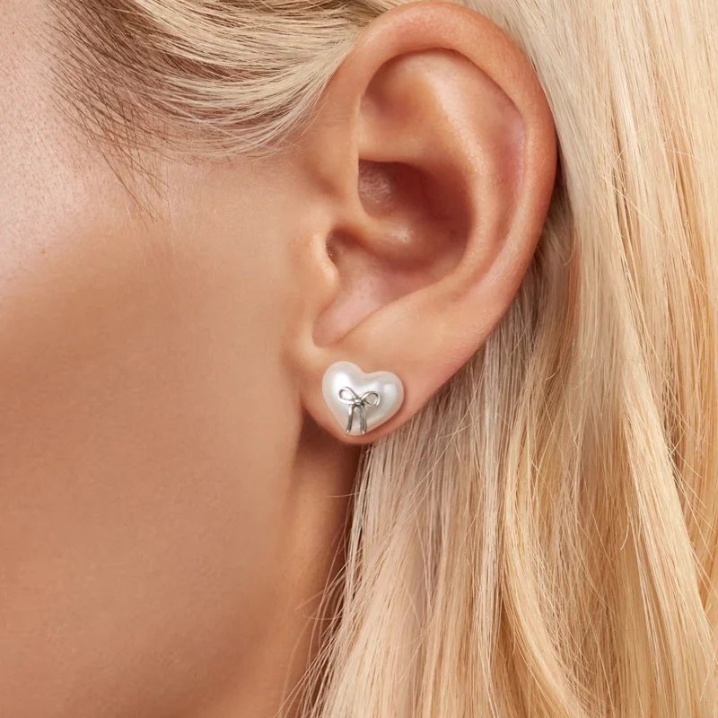 (image for) PANDORA Style Bow Heart Earrings - SCE1810 - View 5