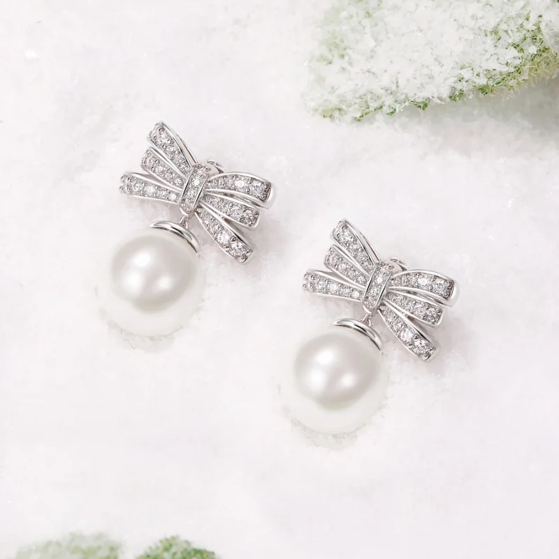 (image for) PANDORA Style Bow Pearl Earrings - YIE247 - View 2