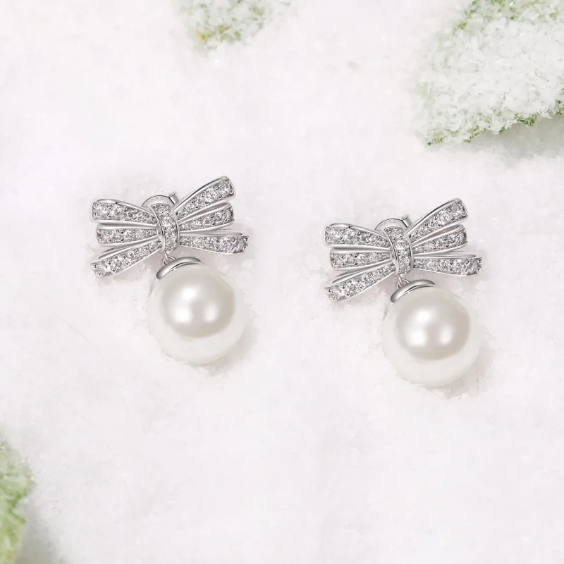 (image for) PANDORA Style Bow Pearl Earrings - YIE247 - View 3